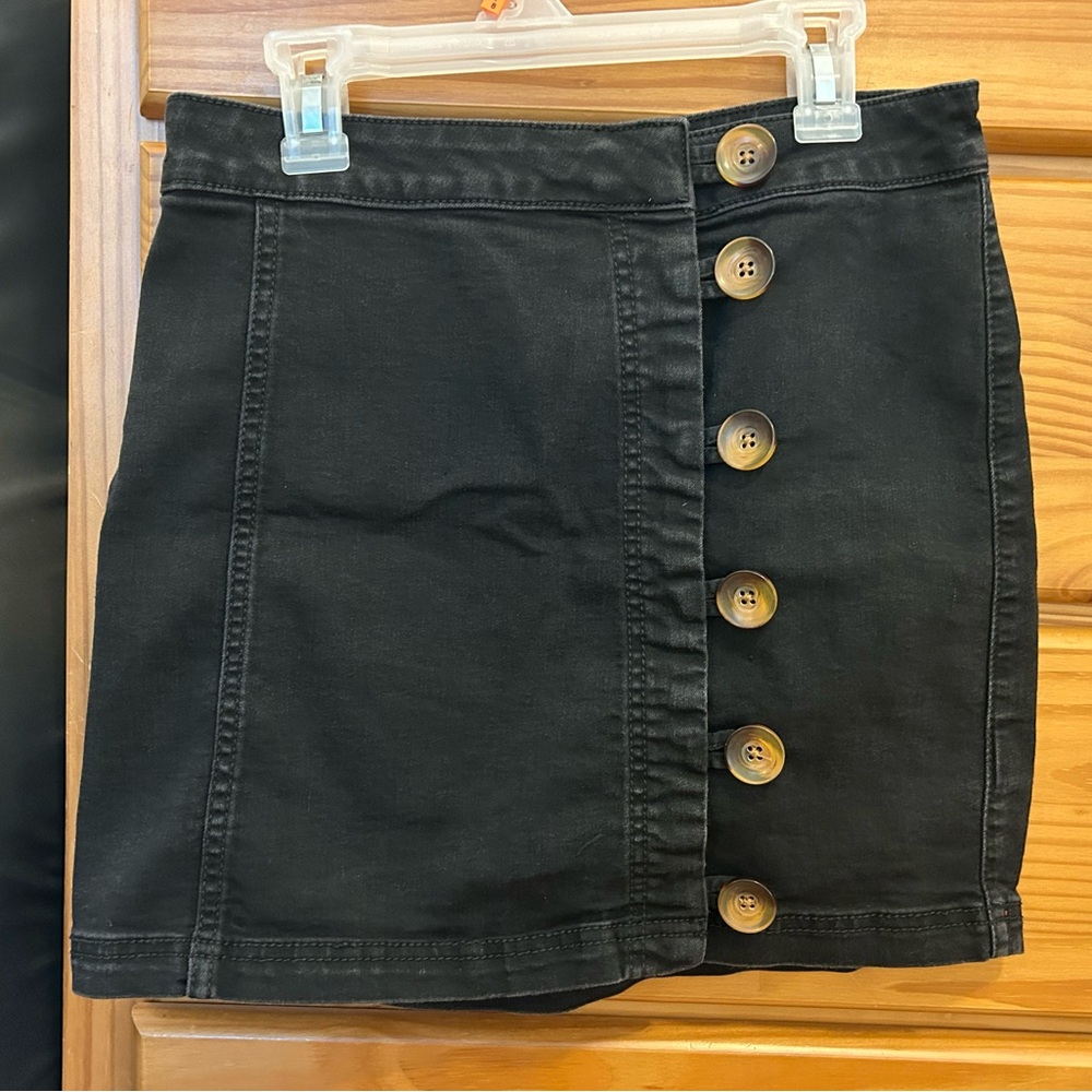 Free People Little Daisies Black Denim Skirt